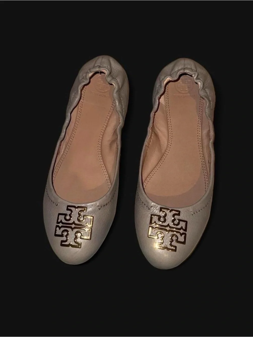 Tory Burch Metallic Champagne Reva Ballet Flats Size 9